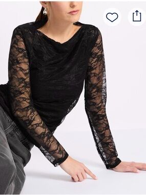 nine britton Black Lace Long-Sleeve Top NWT Size S